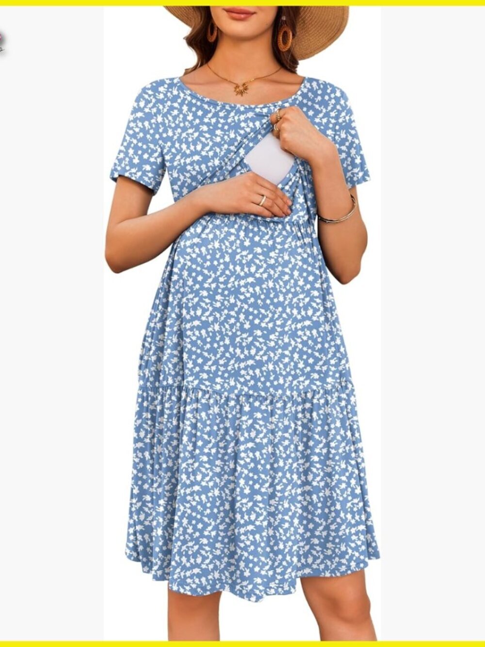 Short Sleeve Nursing Dress Maternity Breastfeeding Casual Knee Length Floral
